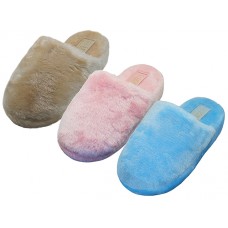 S831L-A - Wholesale Women's "Easy USA" Fuzzy Plush Close toe Keep you feet warm house slippers (Asst. Beige. Pink & Light Blue) 